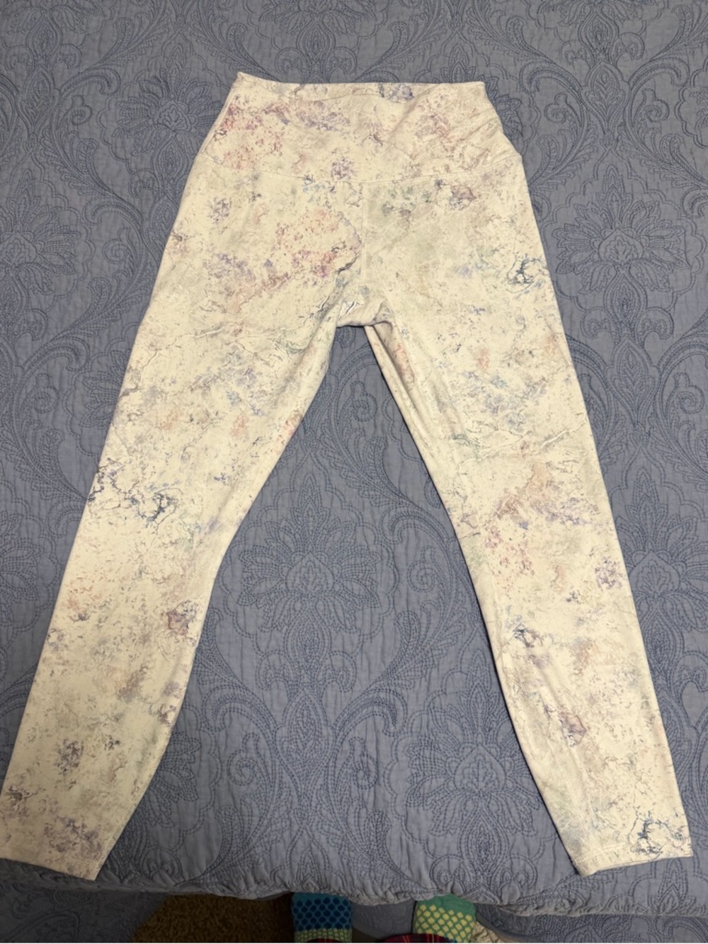 RBX Marble-Print Leggings in Pastel Hues (Pink, Purple, Blue)